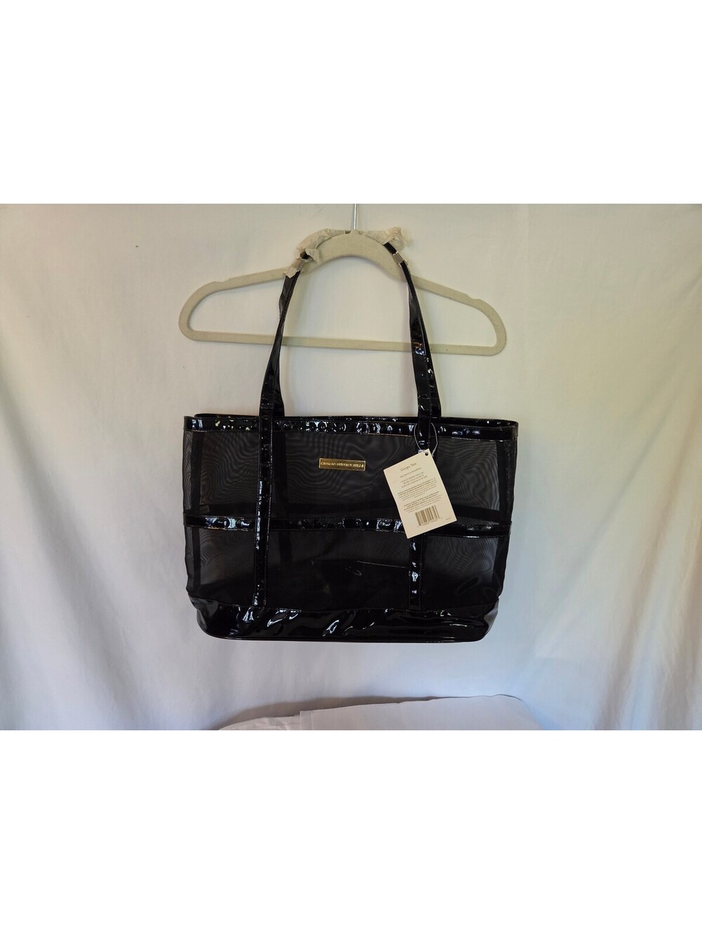 Giorgio Beverly Hills Luxury Y2K Black Mesh Patent Tote Bag NWT Shoulder Bag